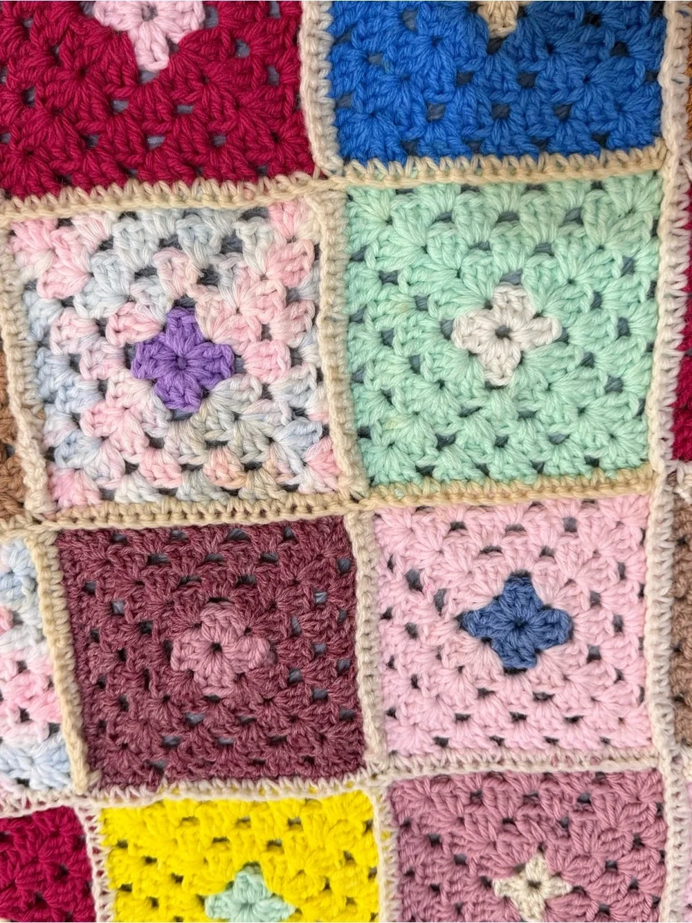 Handmade Crochet Granny Square Throw Blanket Vintage Pastel Afghan 53” x 64”